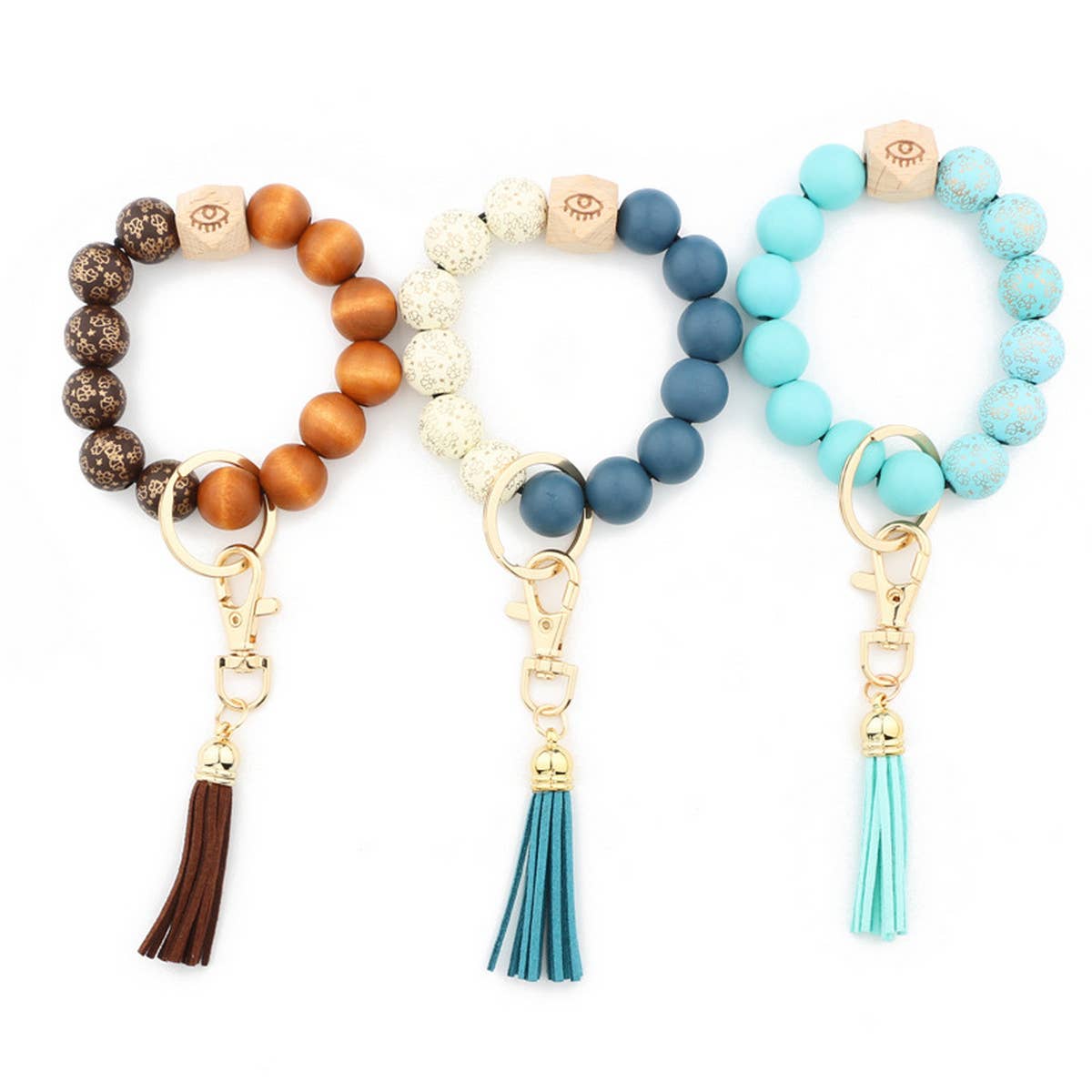PRINTED WOODEN BEADS SPOTS TASSEL KEYCHAIN_CWMM1323