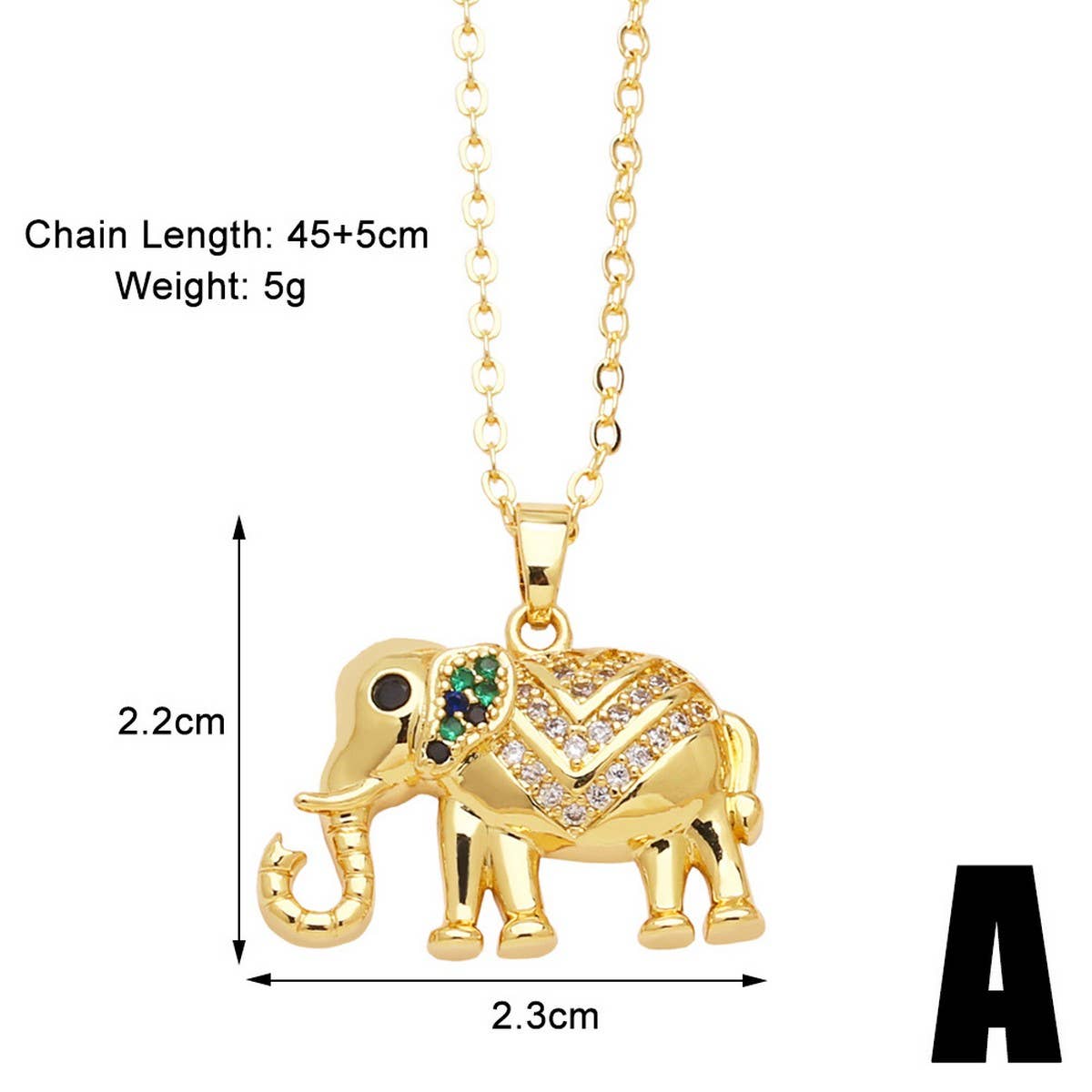 ELEPHANT GOLD PLATEDPENDANT NECKLACE INLAID ZIRCON_CWAJE0901