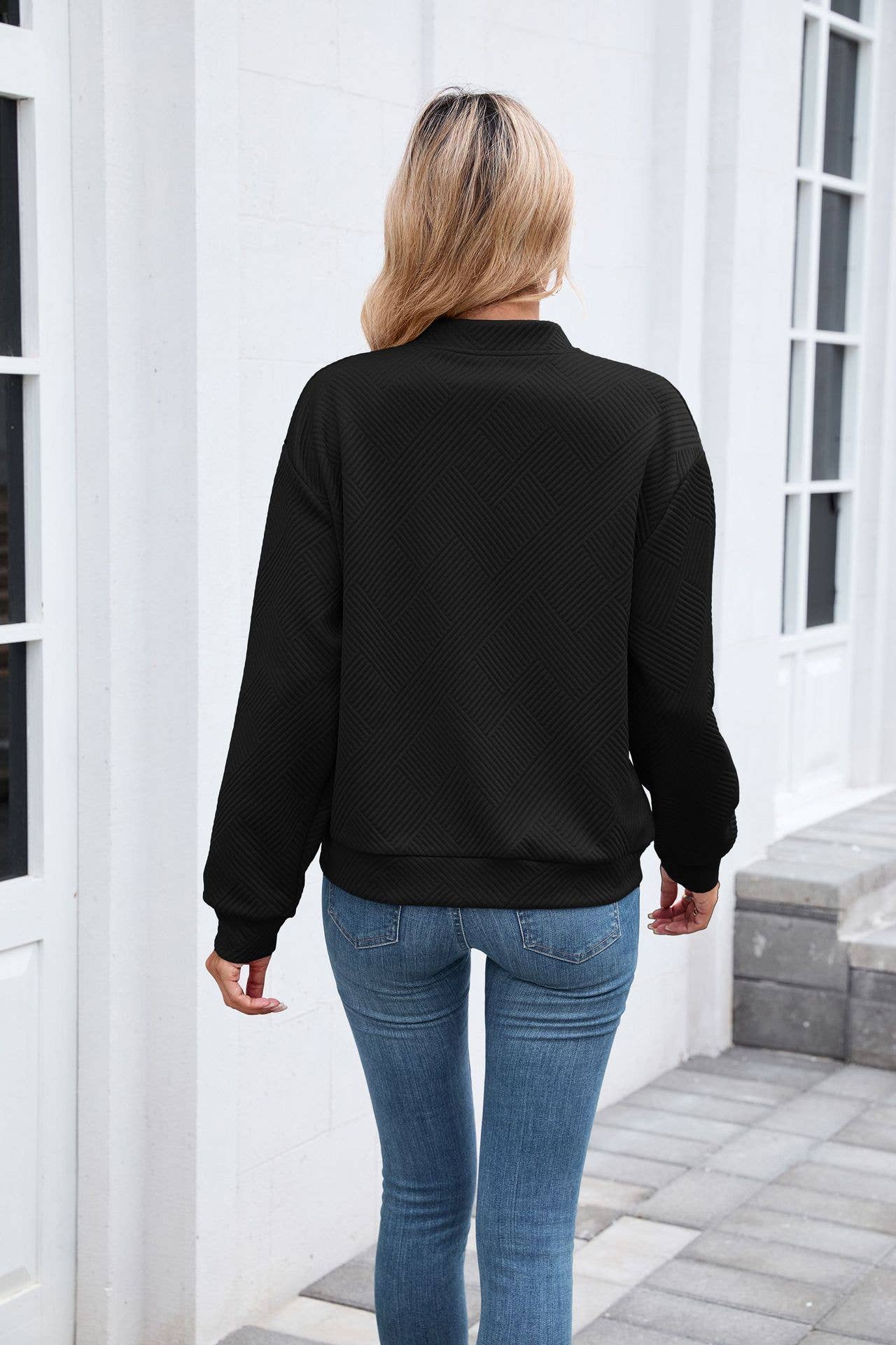 Solid-Color Round-Neck Zipper Loose Jacket
