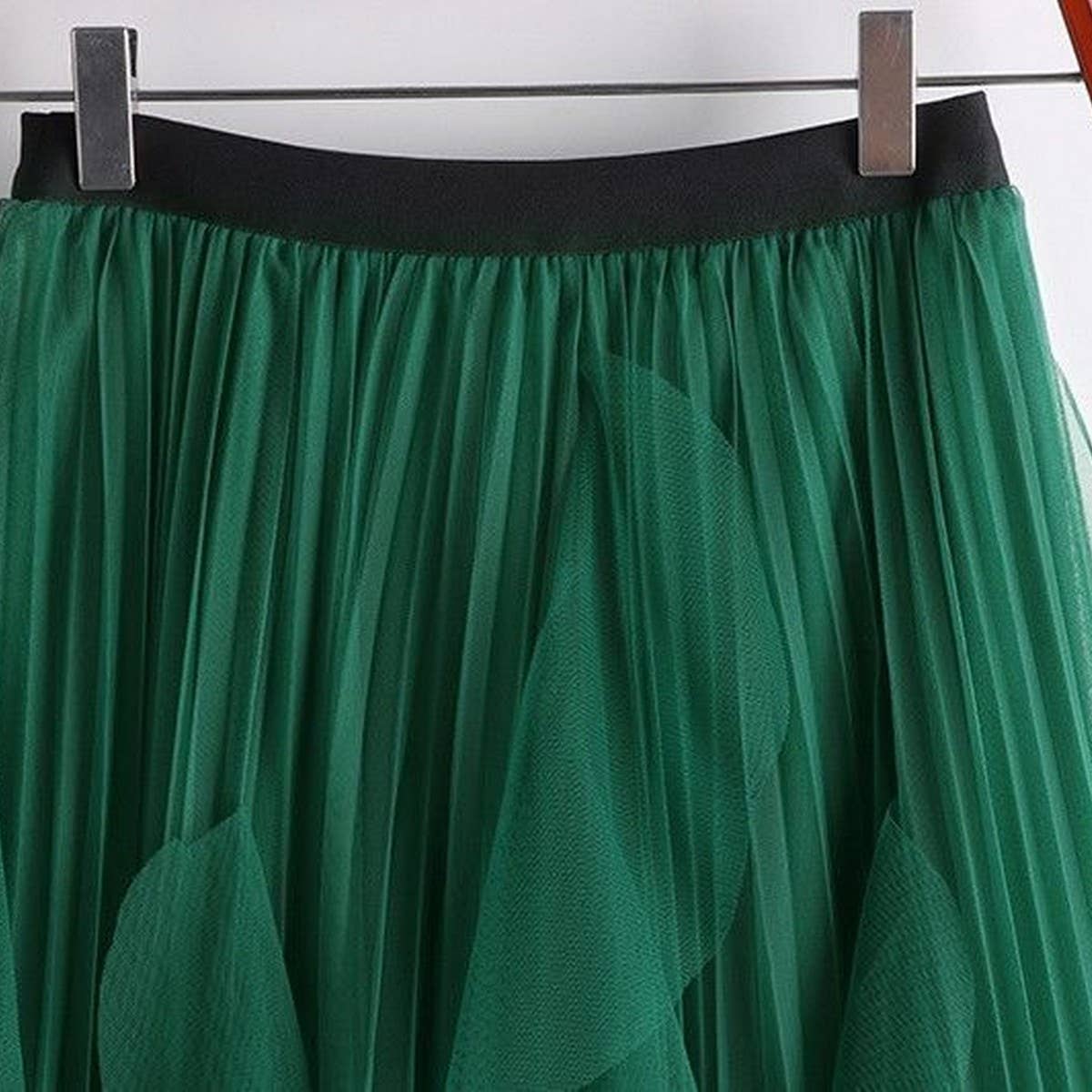 Tulle Skirt Mid-Length High Waist Pleated Skirt_Cwbls0397