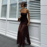 Strapless Pleated Slimming Patchwork Gauze Dress