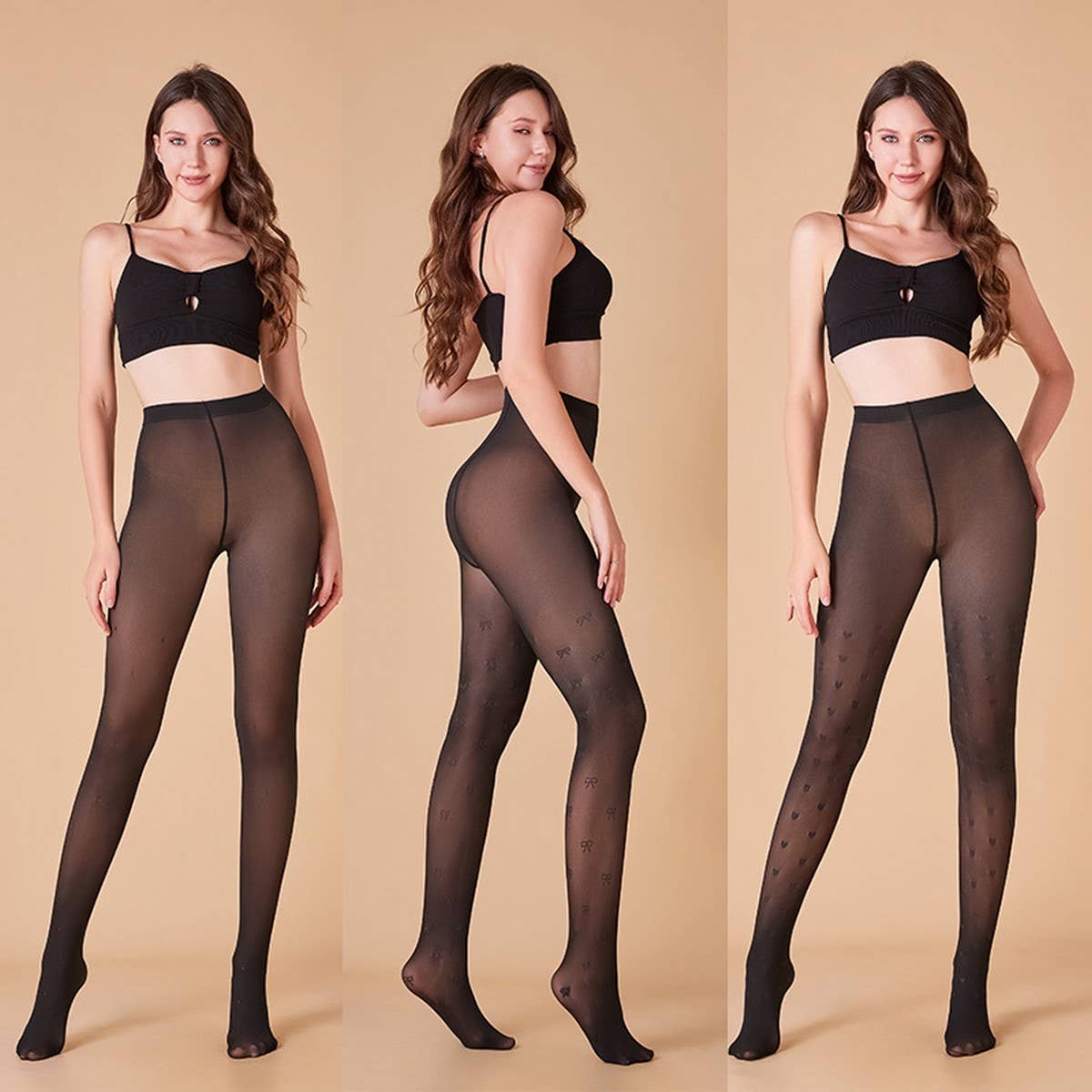 PLUS SIZE FLEECE LINED BLACK SHEER LEGGINGS WARM_CWMM8974