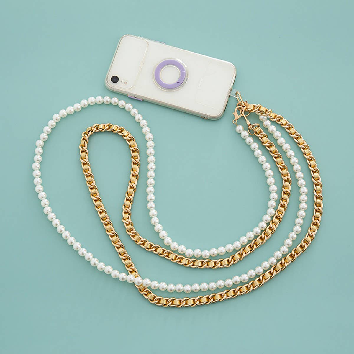 MIXED COLOR CHAIN BEADED PEARL BAG STRAP_CWMM5109