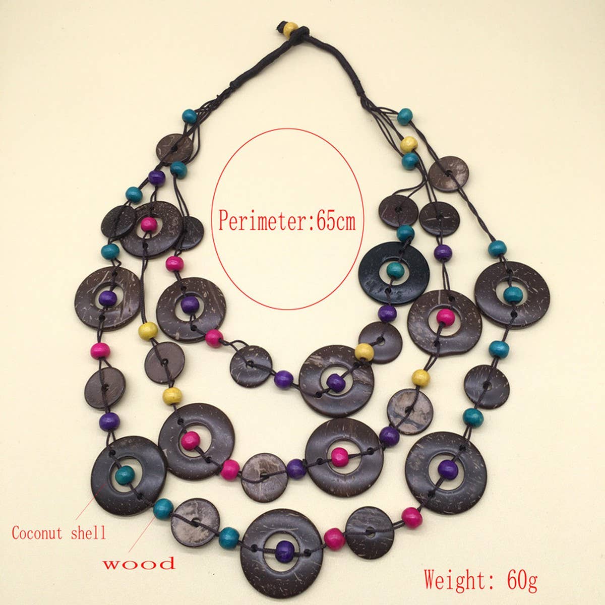 Vintage Braided Round Coconut Wood Bead Necklace_Cwmm4733