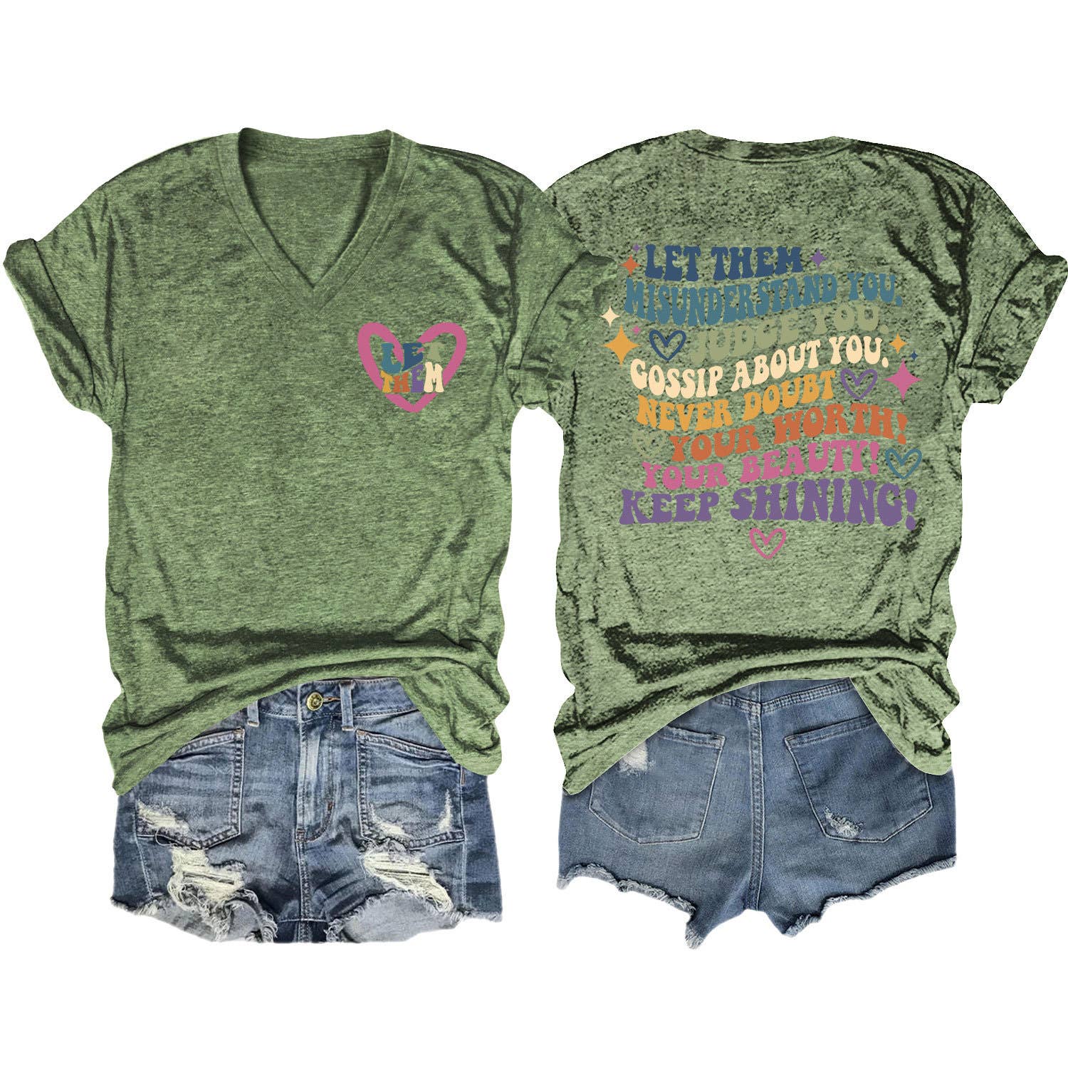 V-Neck And Fun Letters Elegant Womens T-Shirt