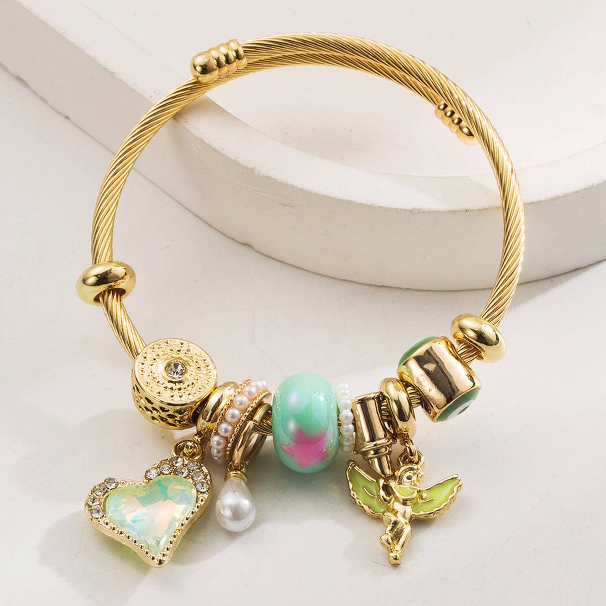 DIY BEADED STEEL BRACELET WITH ANGEL HEART_CWMM8478