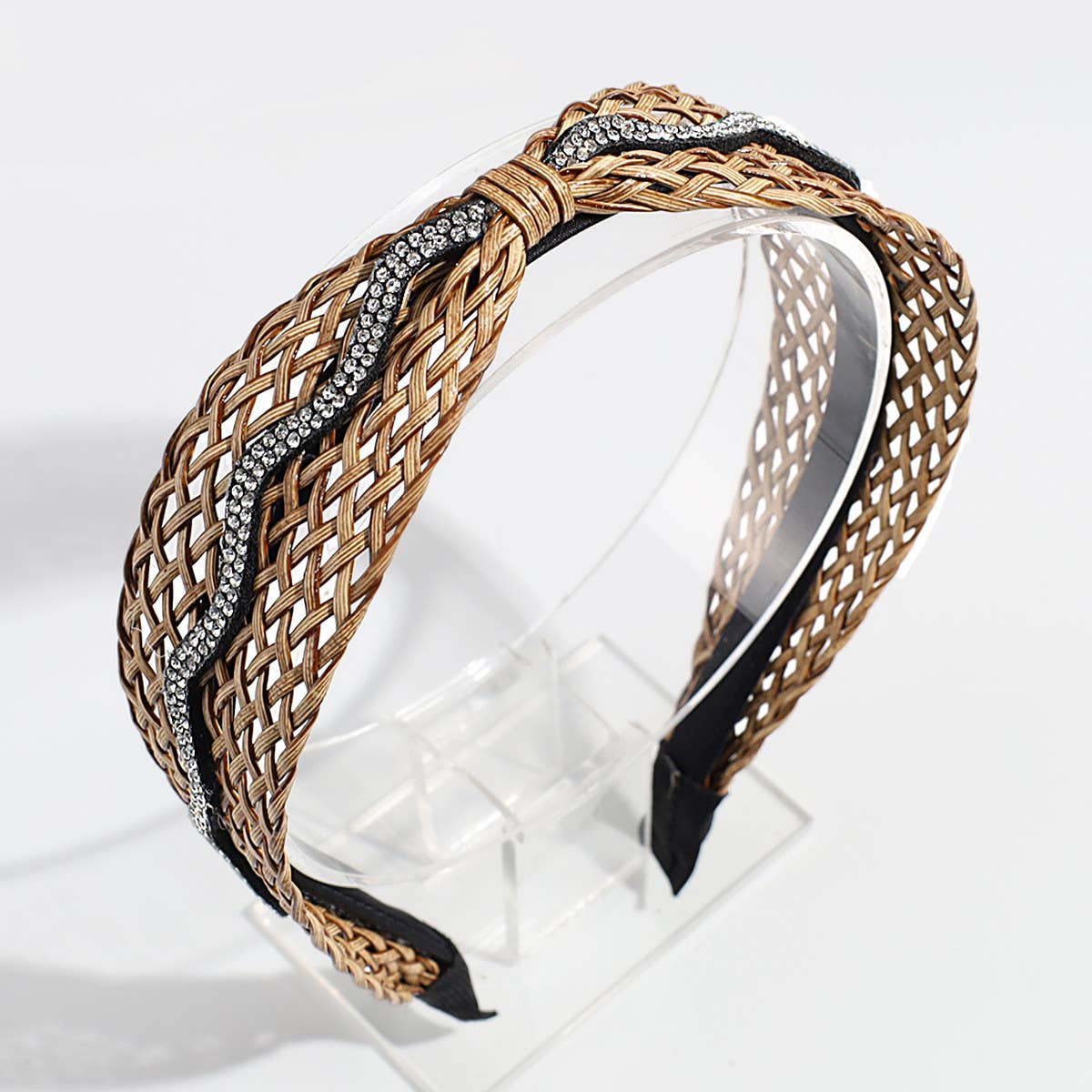 Wave Rhinestone Knotted Braided Headband