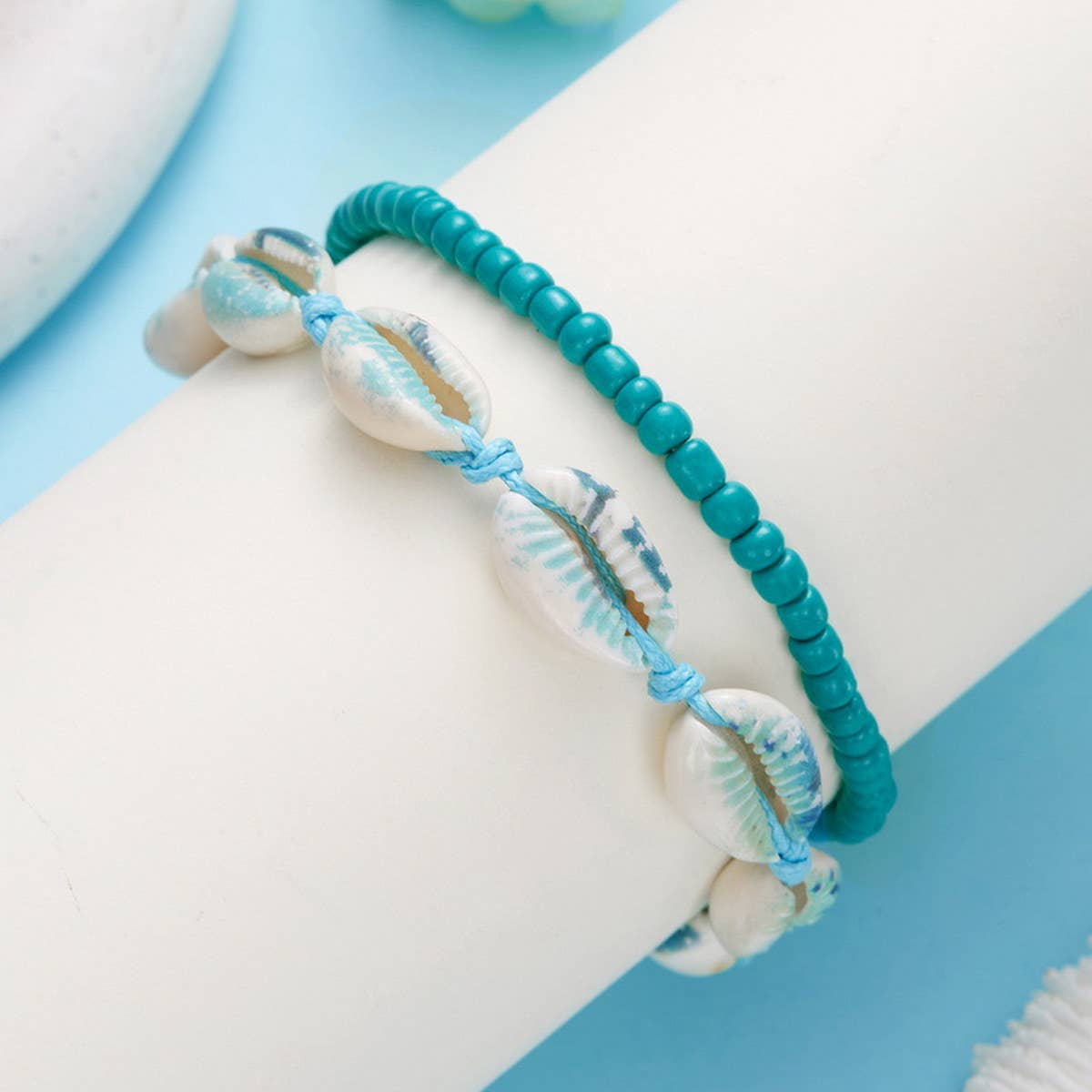 HAND WOVEN BEACH COLORED SHELL RICE BEAD BRACELET_CWAJE2426