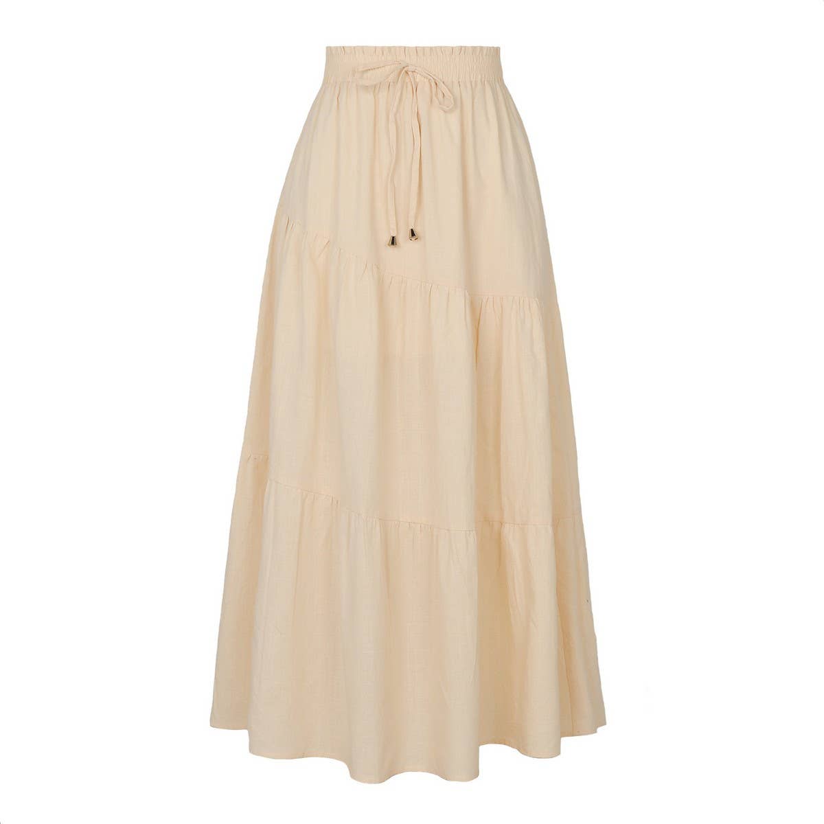 COTTON AND LINEN MAXI SKIRT WITH PLEATED HEM_CWBSS0381