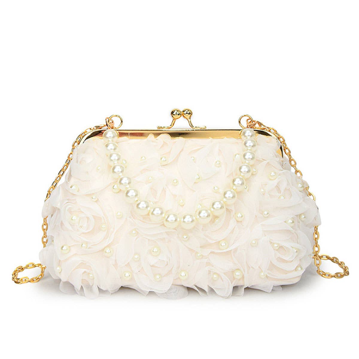 Small Chanel-Style Pearl Chain Flower Shell Bag