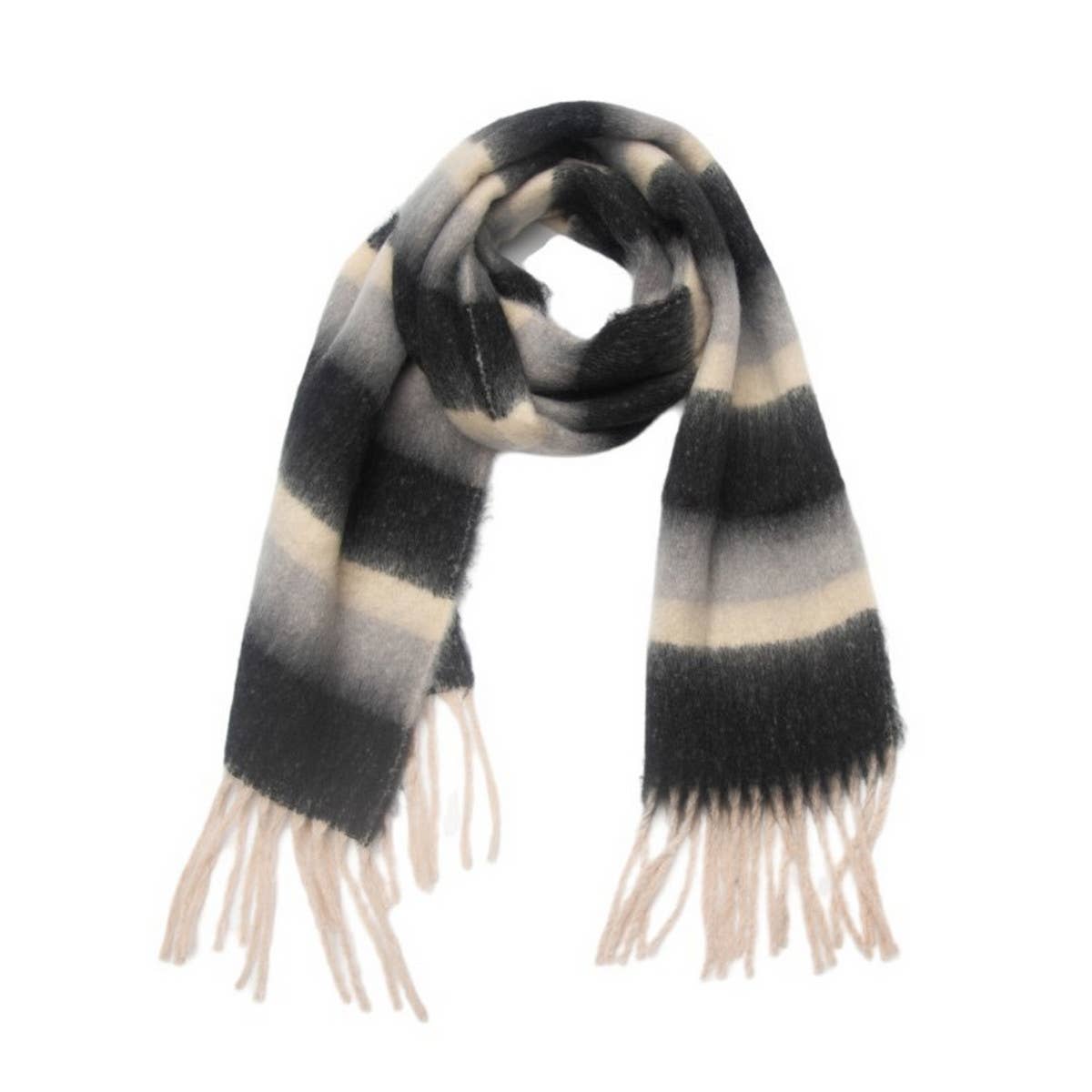 CHUNKY FRINGE STRIPE SCARF WINTER YARN WRAP_CWASC0877