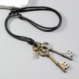 CREATIVE DOUBLE KEY PENDANT COWHIDE NECKLACE_CWMM4593