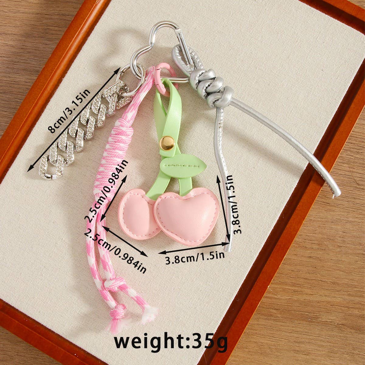 RETRO CHERRY FRUIT KEYCHAIN WITH PU DETAIL_CWMM7632