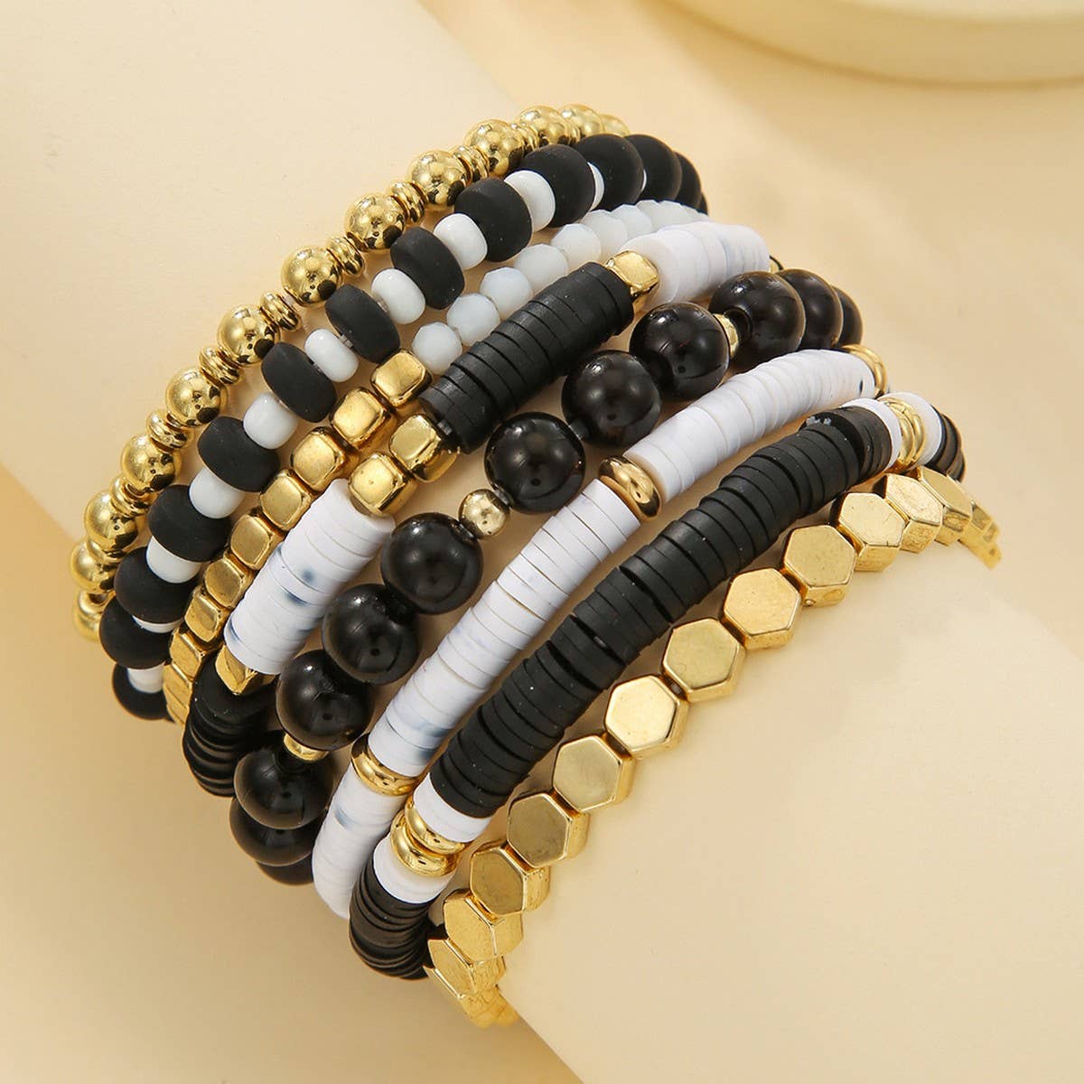 SIMPLE MULTI STRAP POLYMER CLAY BRACELET SET_CWMM3527