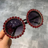 DIAMOND EXAGGERATED ROUND FRAME SUNGLASSES_CWASG0789
