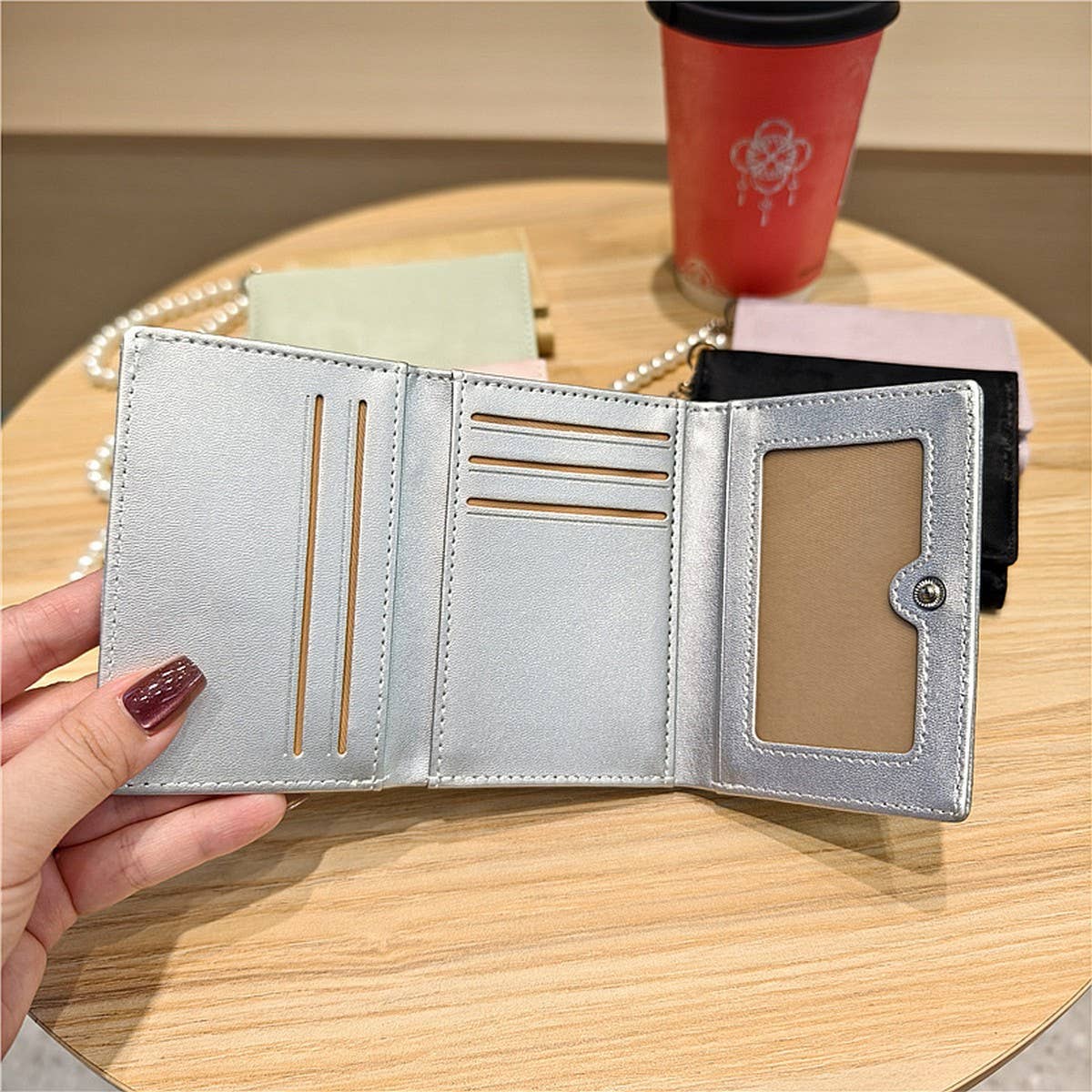 Velvet Pearl Letter Trifold Mini Wallet_Cwab06211