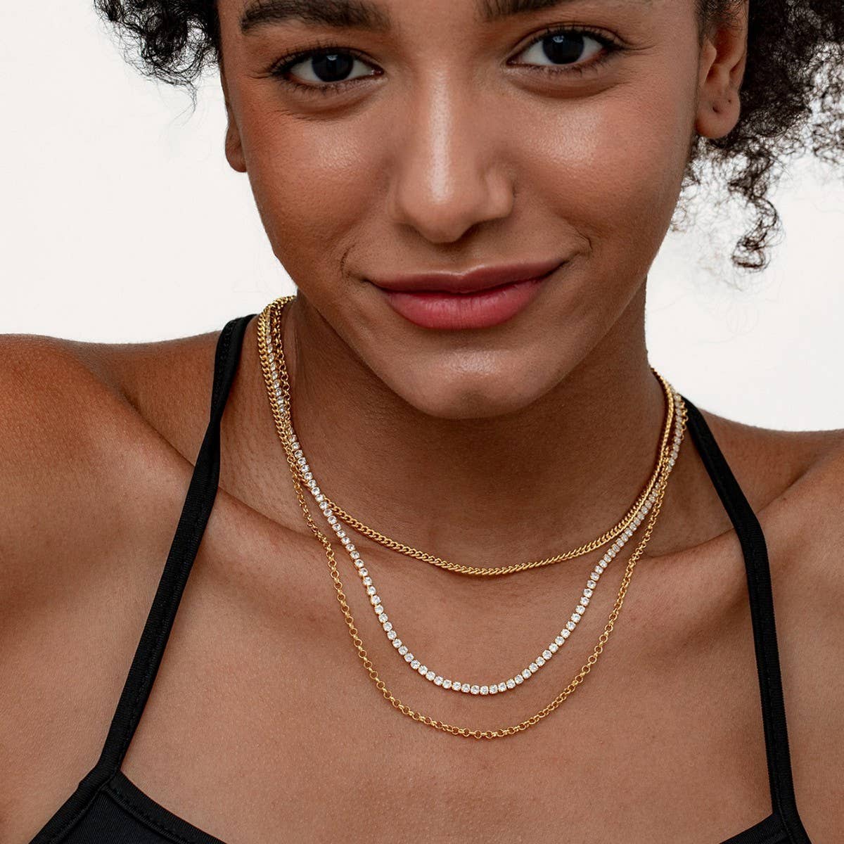 STACKED THREE LAYER DIAMOND CHAIN NECKLACE_CWMM3644