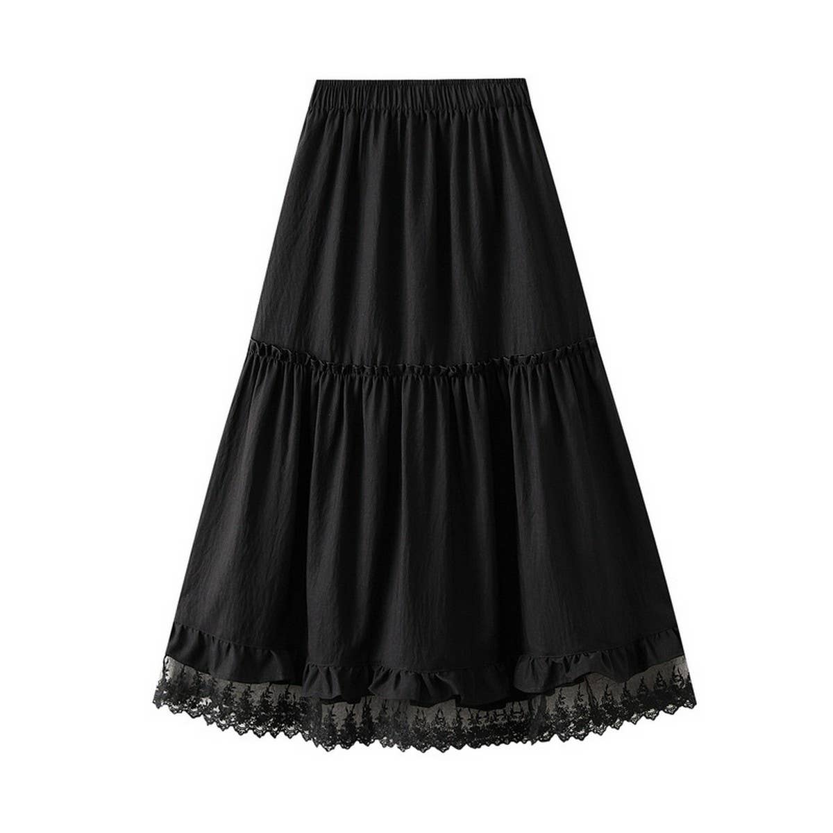 LACE HEM MIDI SKIRT A LINE SKIRT_CWBMS0311