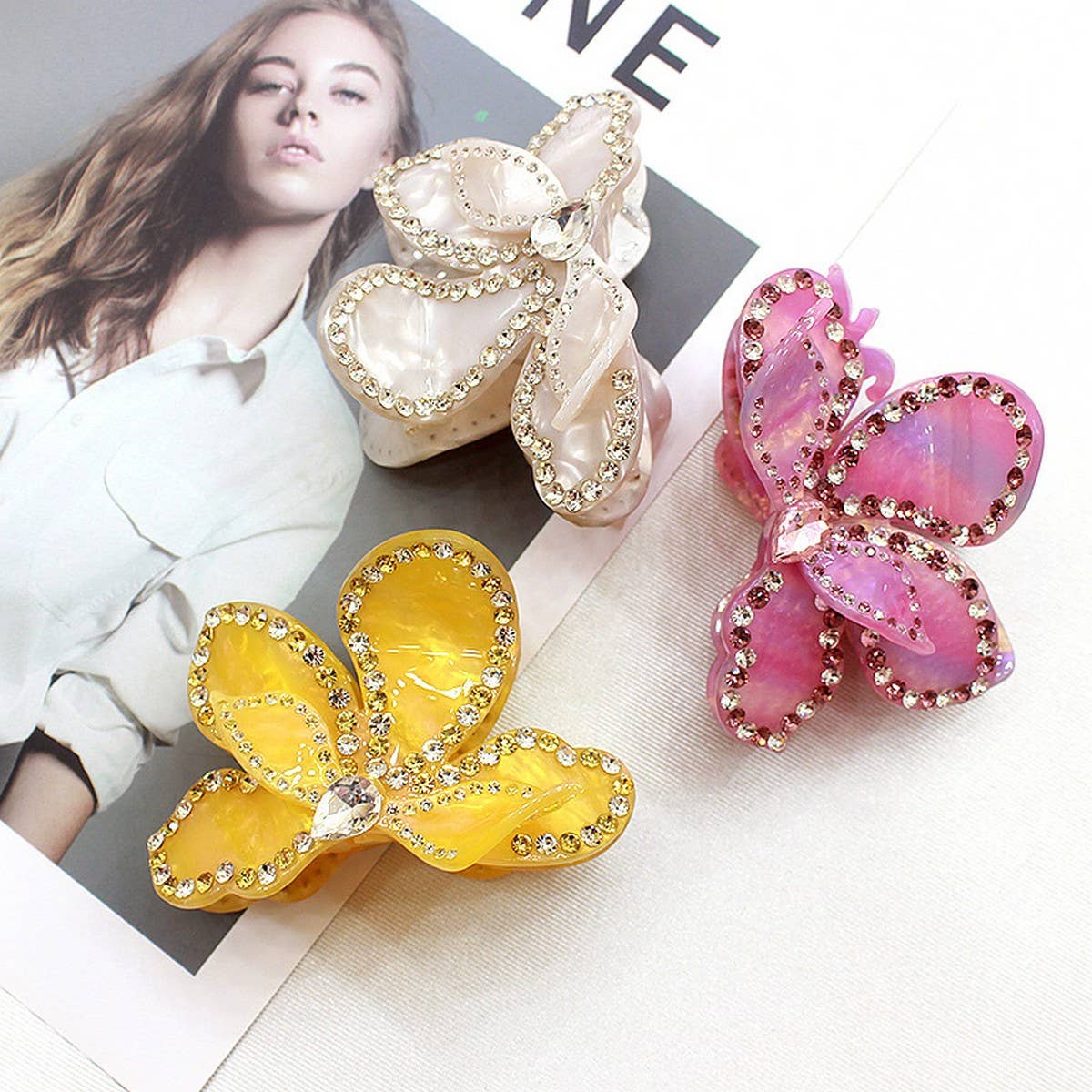 ACETATE HAIR CLIP 3D FLOWER DIAMOND HAIR CLIP_CWAHA4248