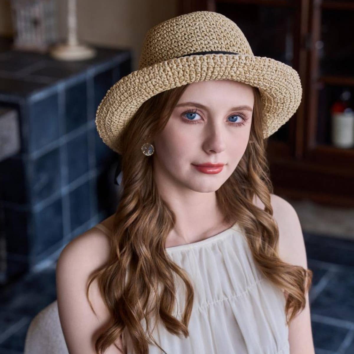 BOW TIE SUN PROTECTION STRAW HAT_CWAH1335