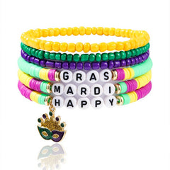 MASK PENDANT RICE BEAD SOFT CLAY BRACELET SET_CWMM3533