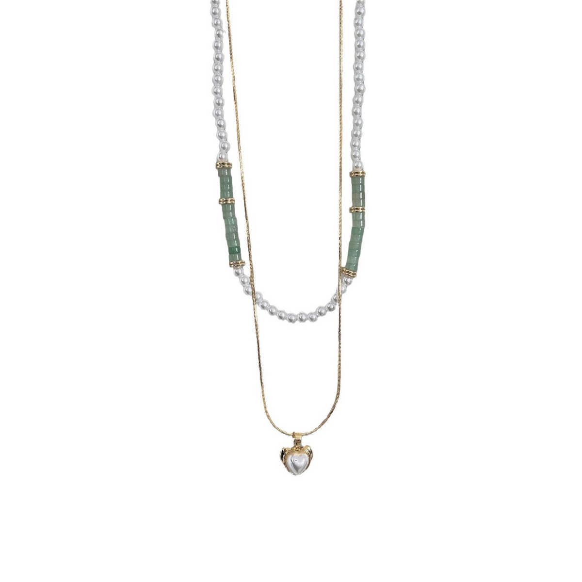 DOUBLE LAYER NATURAL STONE PEARL LOVE NECKLACE_CWAJE1263