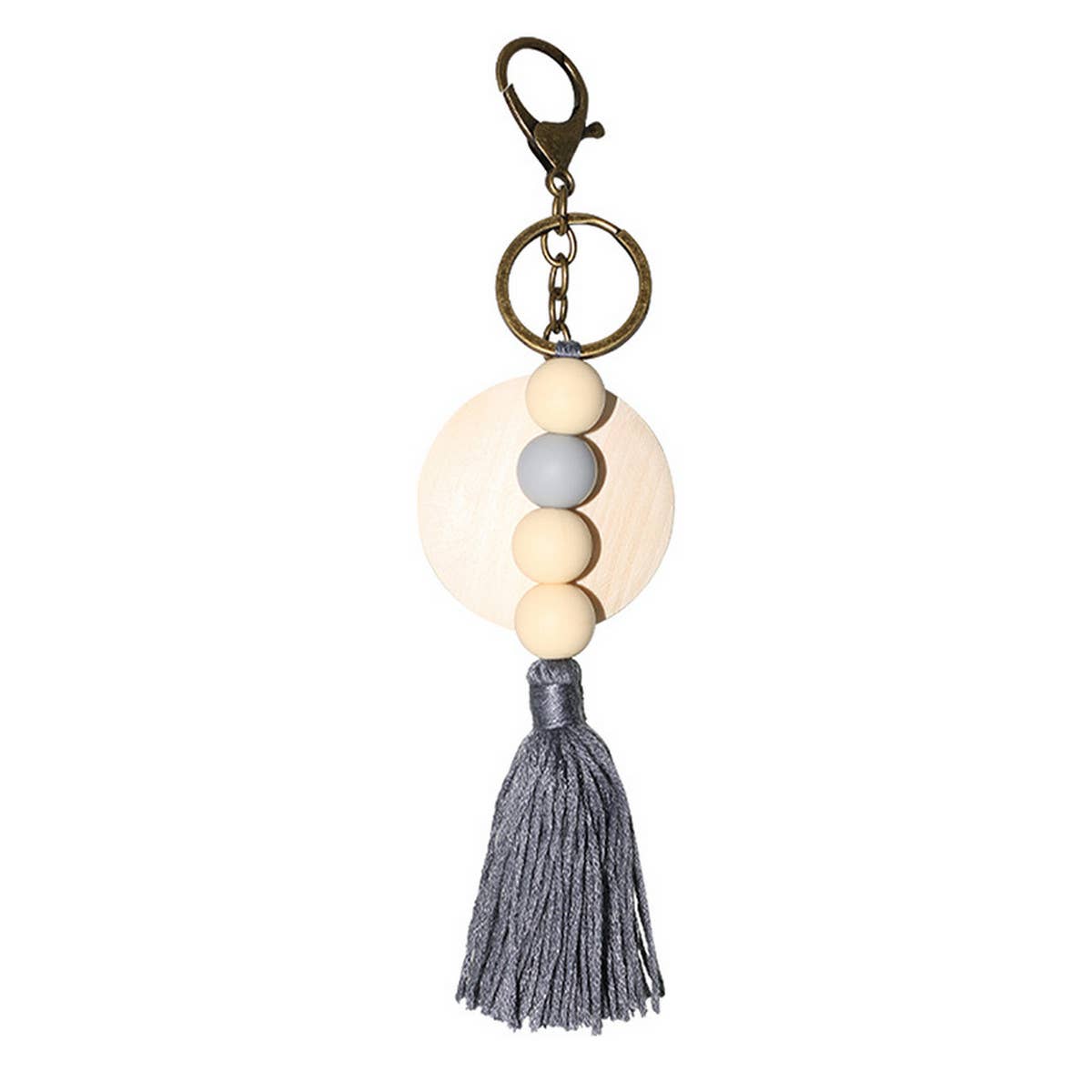 ROUND WOODEN BEADED TASSEL KEYCHAIN_CWMM1560