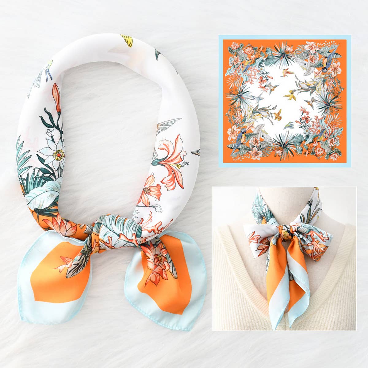LUXURY STYLE FLORAL SATIN SQUARE SCARF FOR SUMMER_CWASC1162