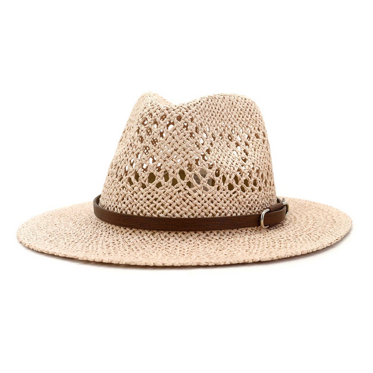 BROWN BELT VENTED SUMMER STRAW SUN HAT_CWAH062 B20315