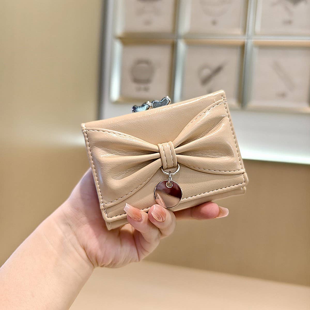 Cute Bow Heart Trifold Wallet With Coin Pouch_Cwab06215