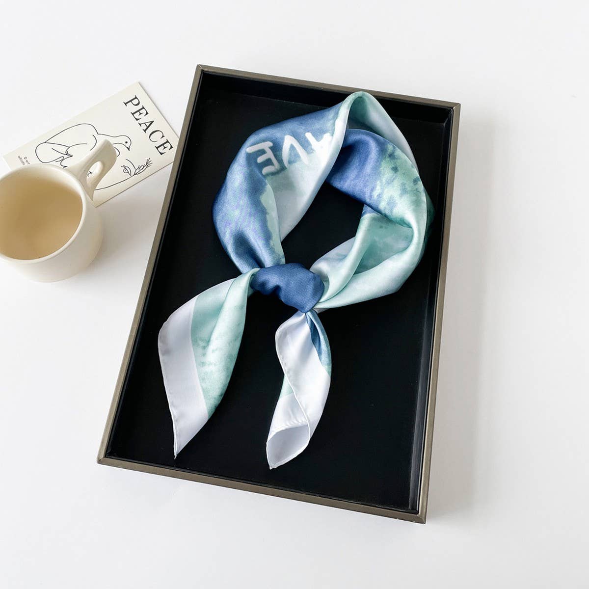 LETTER PRINT SATIN SQUARE SCARF FOR WOMEN_CWASC0810