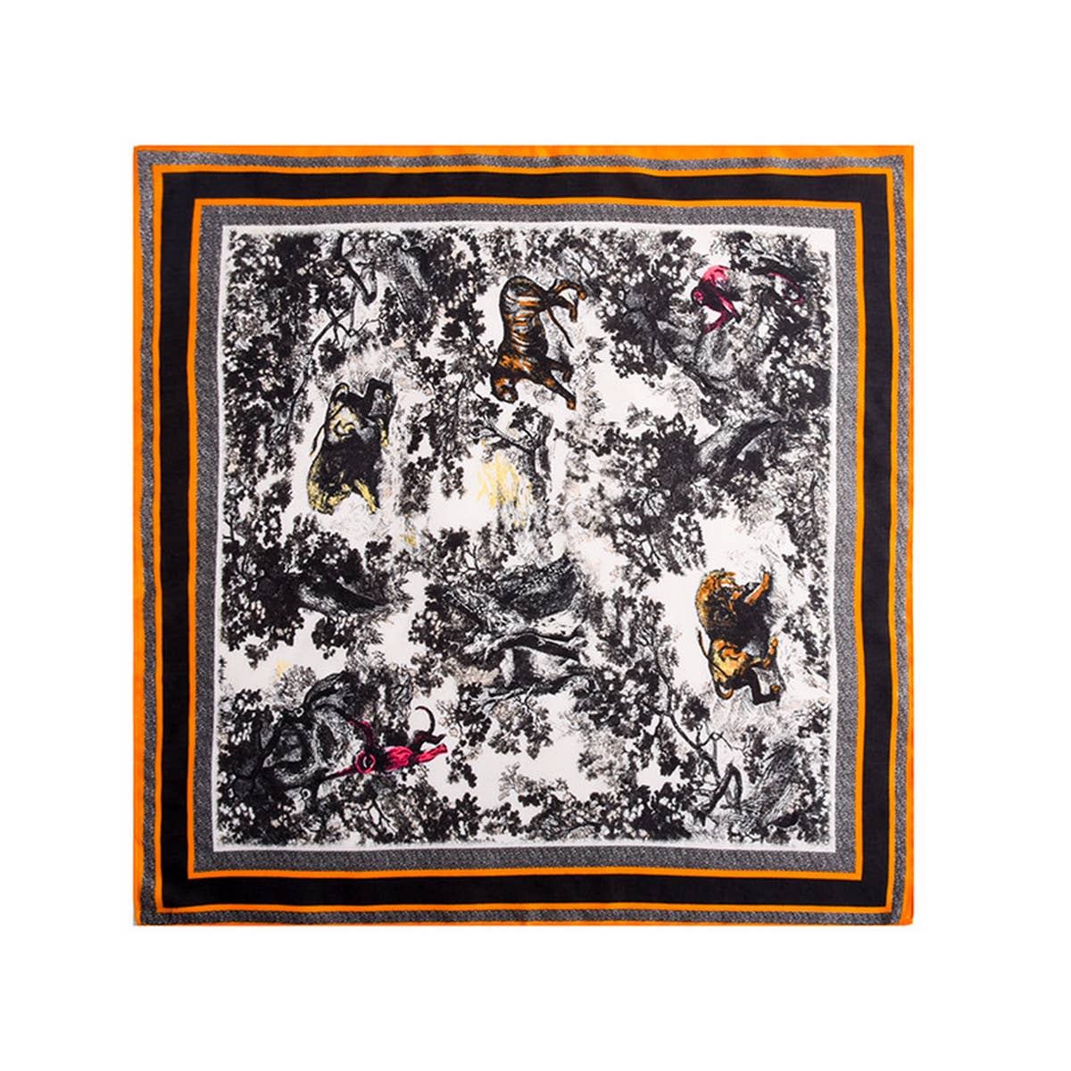 Cwasc2400_Colorblock Landscape Retro Artistic Silk Scarf