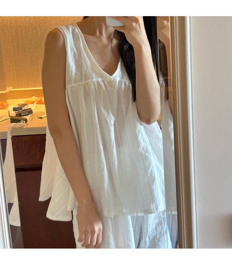 V-Neck Shirt Loose Wide Leg Shorts Home Suit