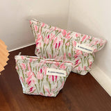 Pink Tulip Makeup Bag Large Travel Cosmetic Pouch_Cuab00653