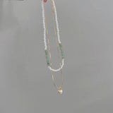 DOUBLE LAYER NATURAL STONE PEARL LOVE NECKLACE_CWAJE1263