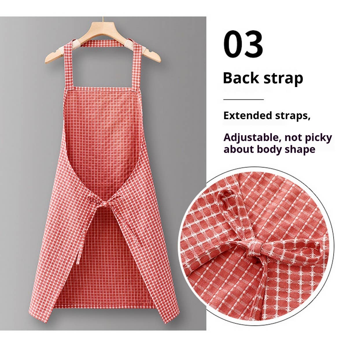 Cotton Striped Grid Kitchen Apron With Pocket_Cwmm10095