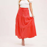 COTTON AND LINEN MAXI SKIRT WITH PLEATED HEM_CWBSS0381