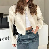 Solid Short Jacket With Large Pocket Stand Collar