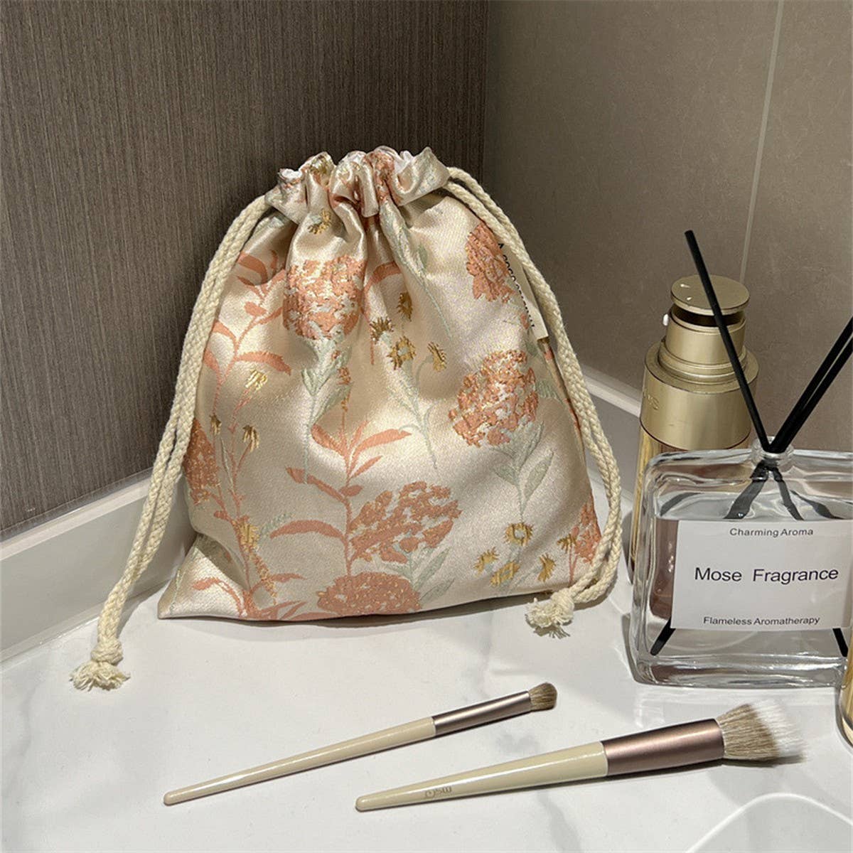 Drawstring Floral Makeup Bag Travel Storage Pouch_Cuab00720