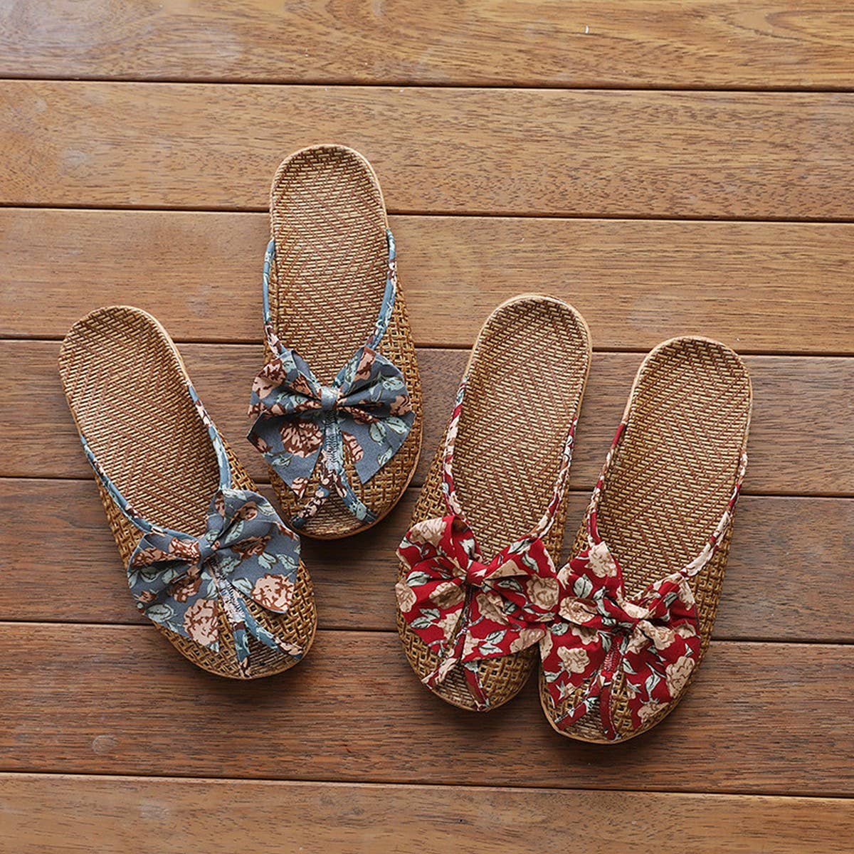 SUMMER WOVEN LINEN BOW MULES FOR HOME_CWSHF0194