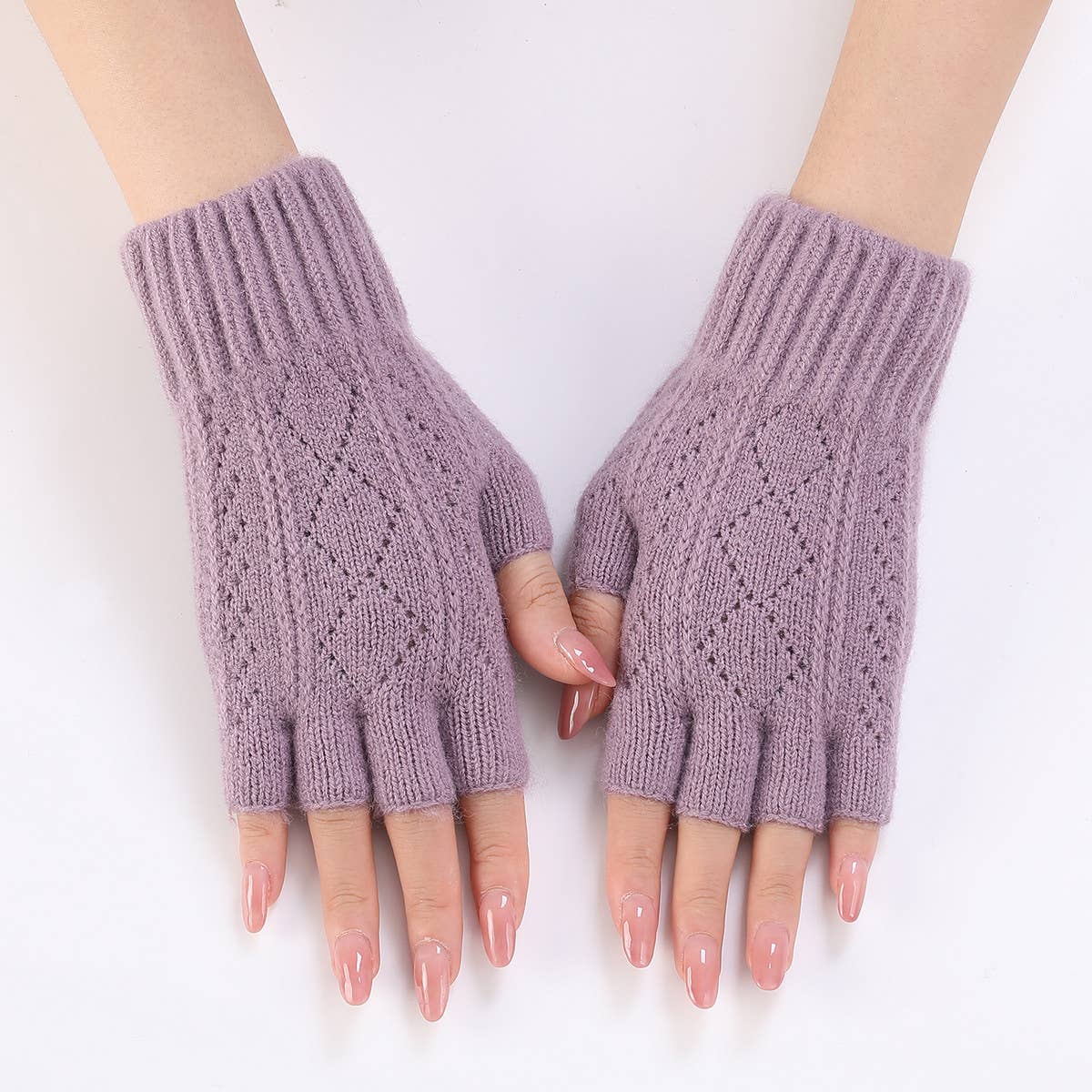 Diamond-Shaped Hollow Fingerless Gloves_Cwag0103