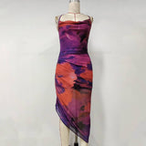 Tie-Dye Drawstring Bodycon Mesh Midi Dress