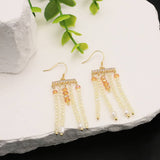 RETRO HIGH END NATURAL PEARL TASSEL EARRINGS_CWAJE3808