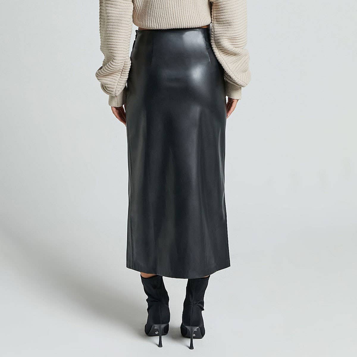 PU SLIT LEATHER SKIRT HIGH WAIST ZIPPER SKIRT_CWAB4811