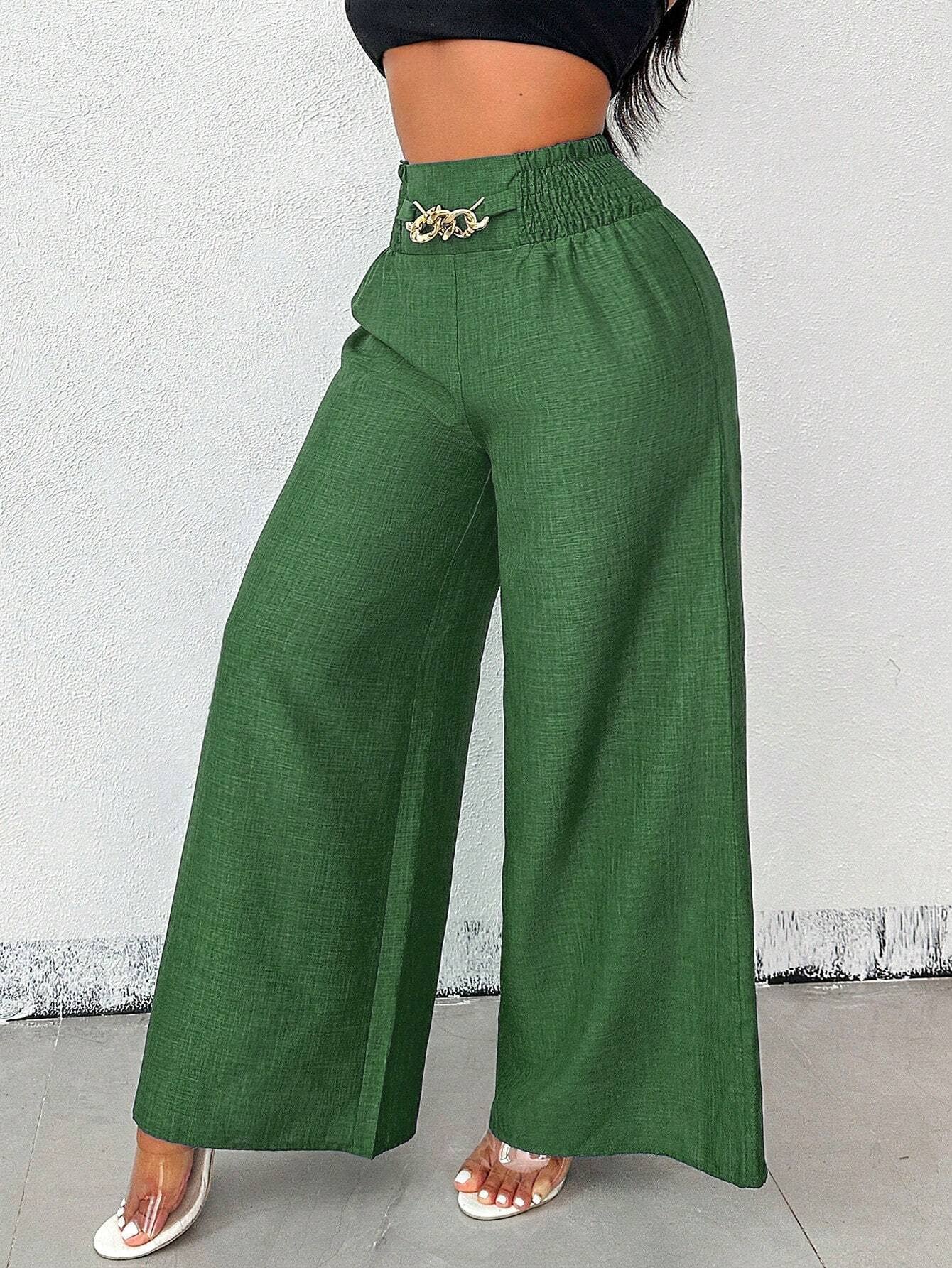 Stylish Retro High-Waisted Slacks With Wide Legs