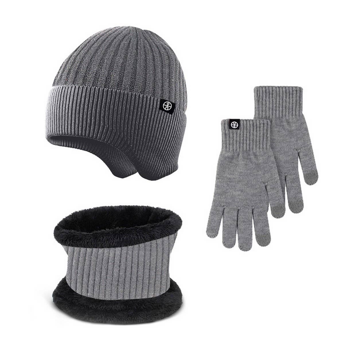 Winter Outdoor Fleece Knitted Hat Three Piece Set_Cwmm2808