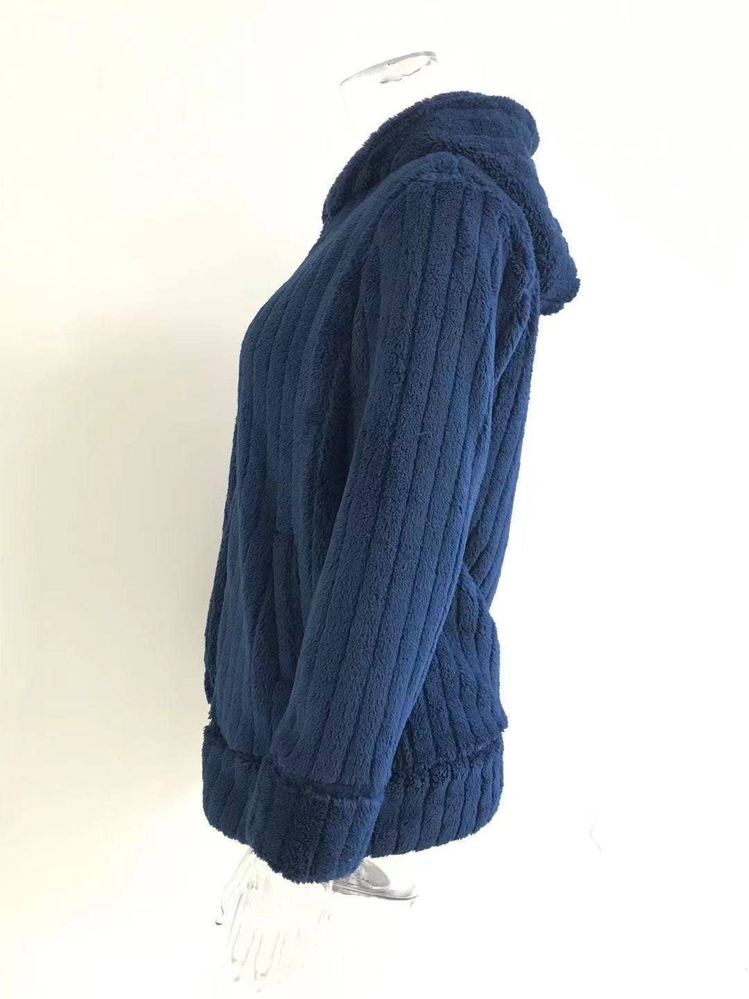 Warm Plush Mid-Length Coat With Solid Lapels