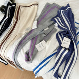 DOUBLE ROW STRIPED FRAME KNITTED SHAWL_CWASC0846