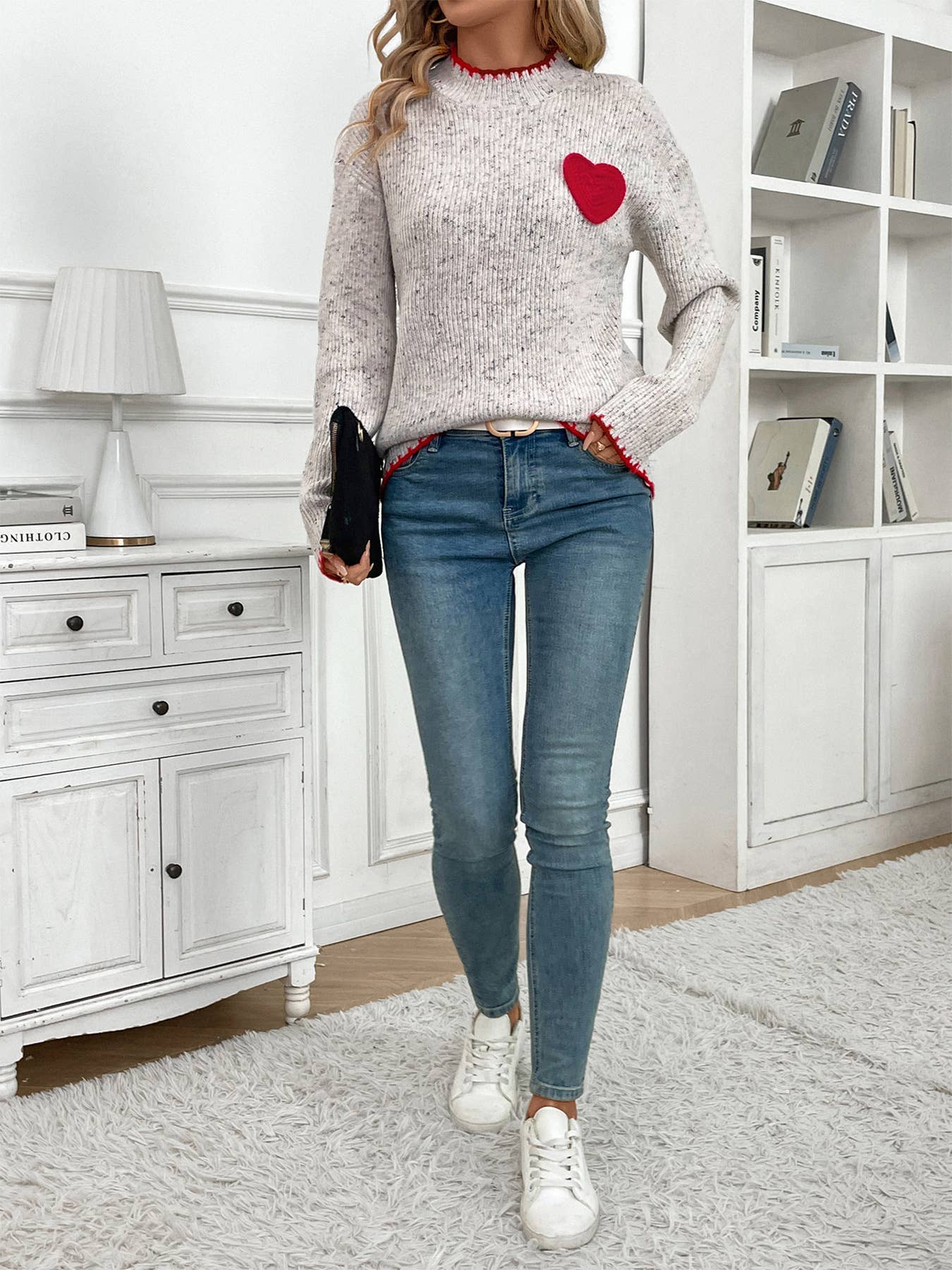 Valentines Day Half Turtleneck Love Jacquard Pullover