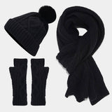 CABLE KNIT HAT SCARF AND GLOVES THREE PIECE SET_CWAH1580